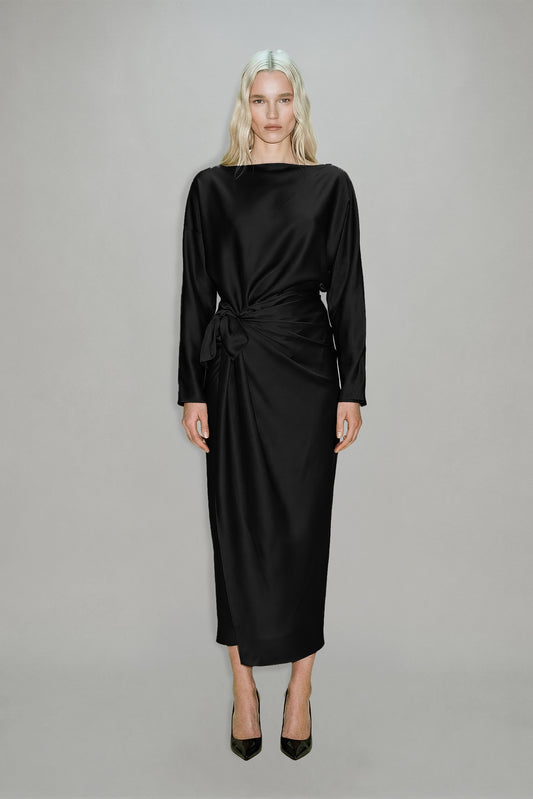 Noa Midi Dress in Black — ATOIR